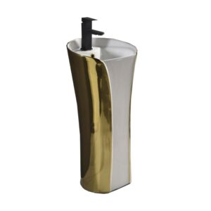 LAVABO PEDESTAL LOTO BLANCO DORADO - BANOVA